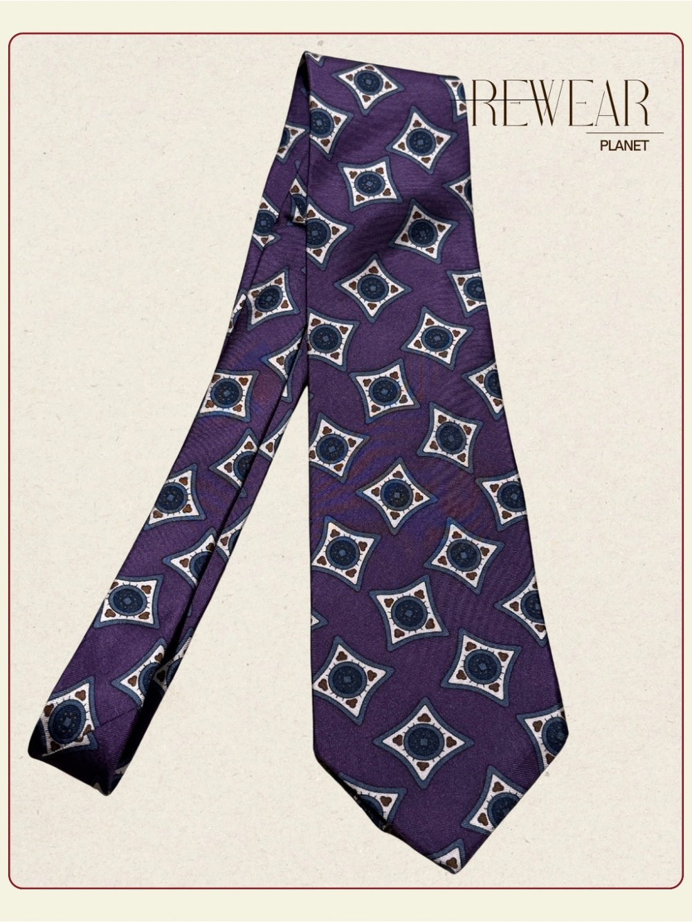 Vintage GANT 100% Silk Necktie Purple Geometric Medallion Pattern 54”